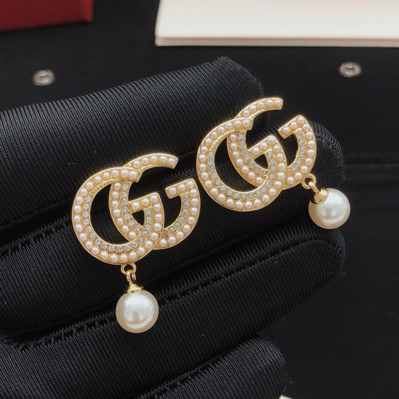 GG Pave Pearl Drop Earrings