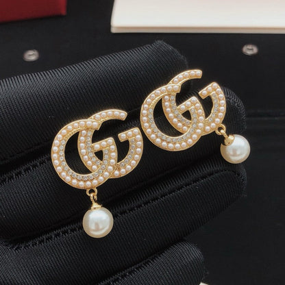 GG Pave Pearl Drop Earrings