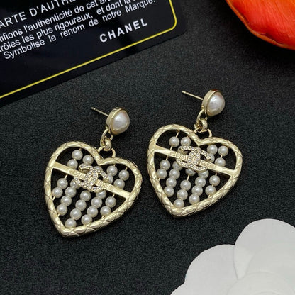 CC Gold Hear Pearl Earrings