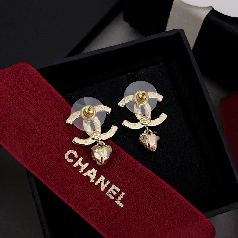 CC Diamond Heart Pendant Earrings