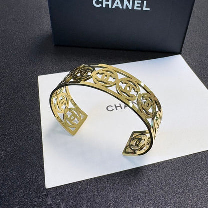 CC Hollow Open Cuff Gold Bracelet