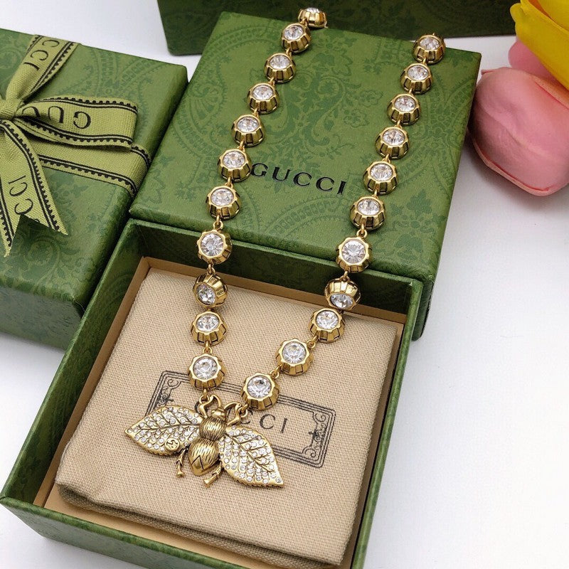 GG Bee Diamond Chain Choker Necklace