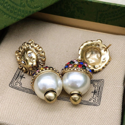 GG Lion Pearl Earrings