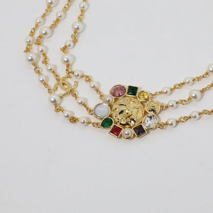 CC Color Crystal Pearls Choker Necklace