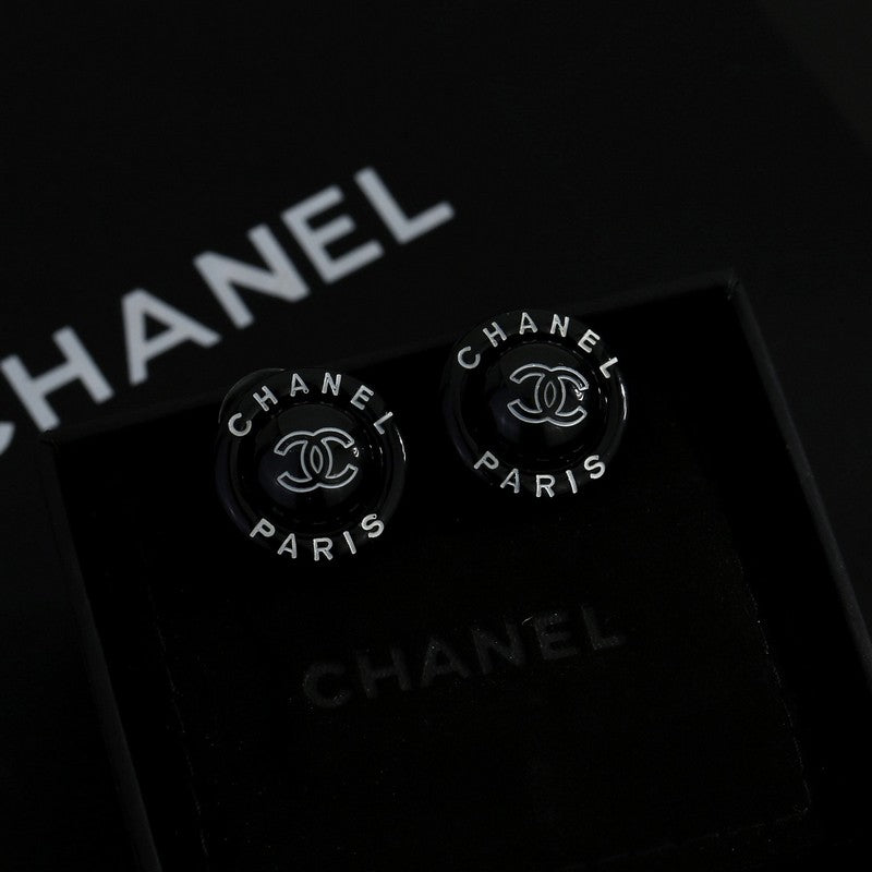 CC Black Round Earrings