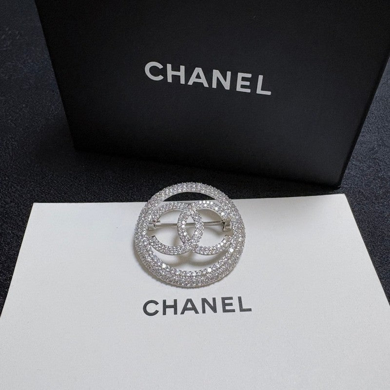 CC Pave Diamond Round Brooch