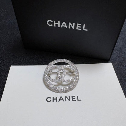 CC Pave Diamond Round Brooch