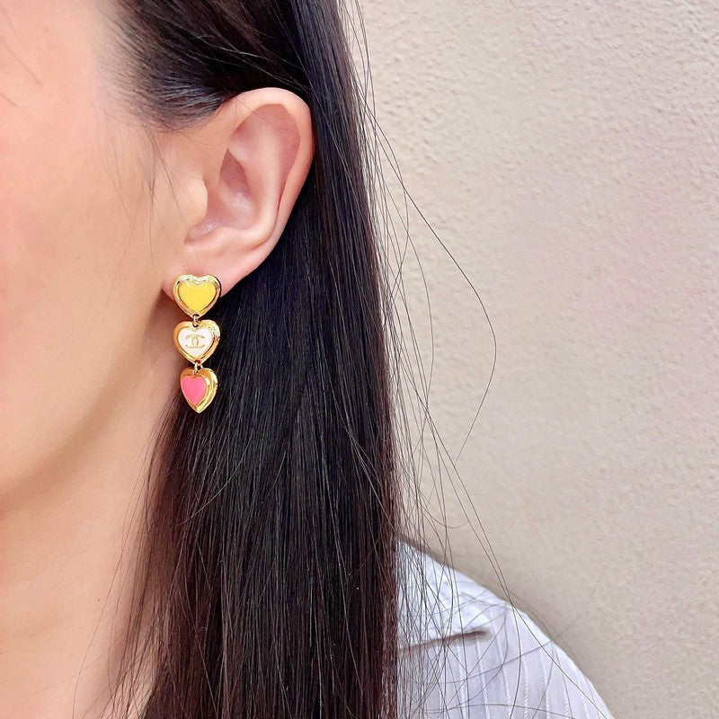 CC Three Heart Drop Earrings