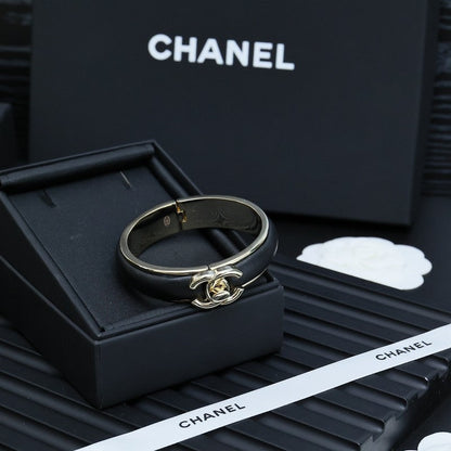 CC Black Leather Cuff Bracelet