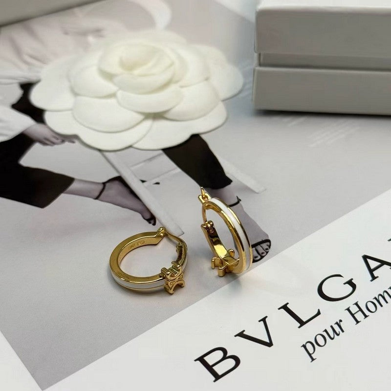 CE Pearl Circle Gold Earrings