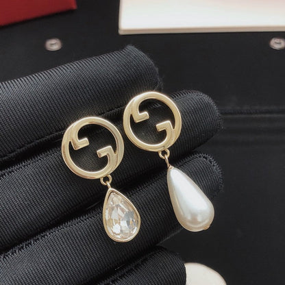 GG Pearl & Crystal Drop Earrings