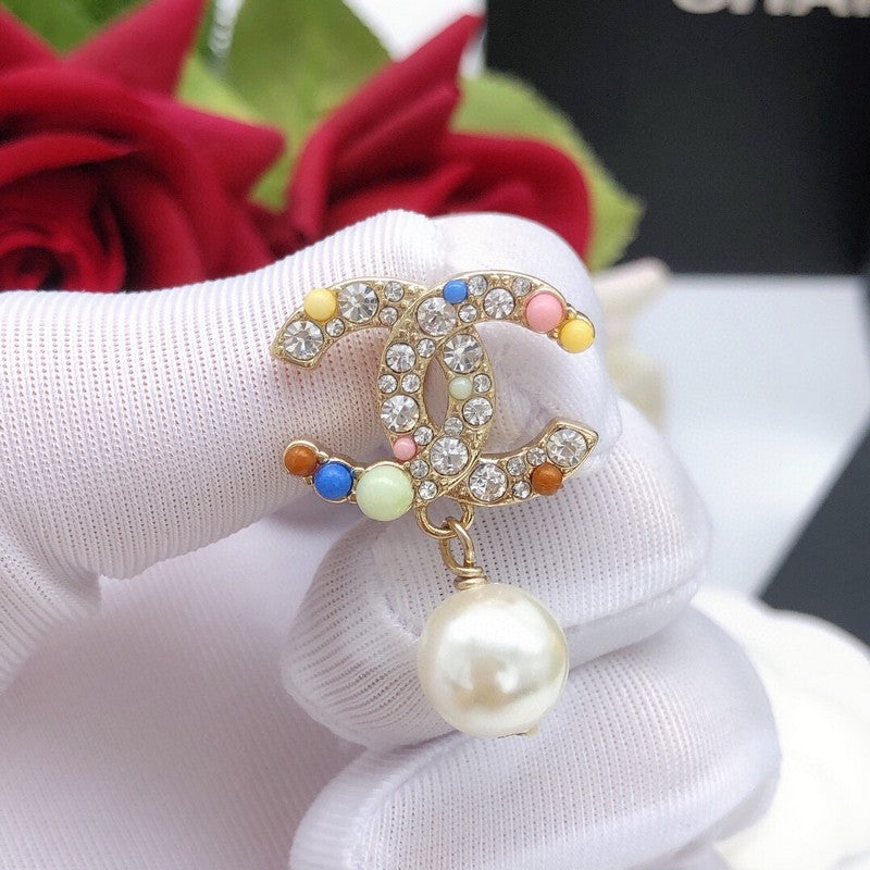 CC Color Pearl Gold Pendant Earrings