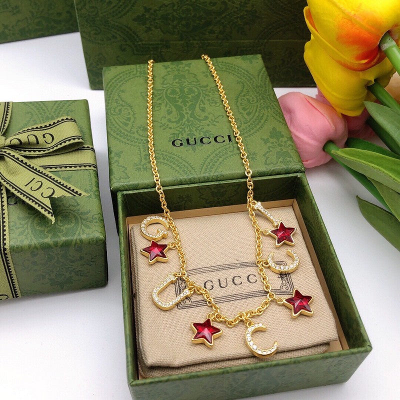 GG Red Star Crystal Chain Necklace