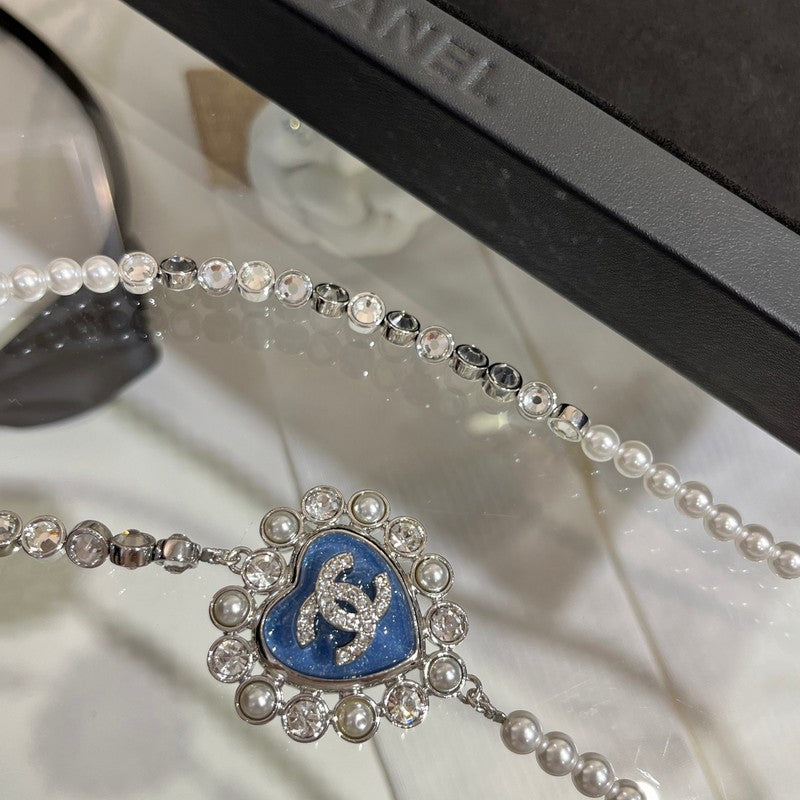 CC 25P Blue Heart Pearl Long Necklace