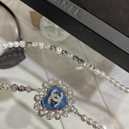CC 25P Blue Heart Pearl Long Necklace