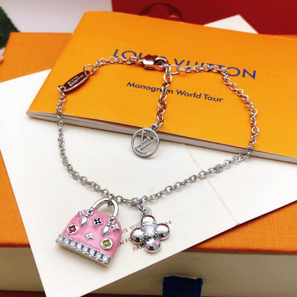 Louis Pink Bag Gold Bracelet
