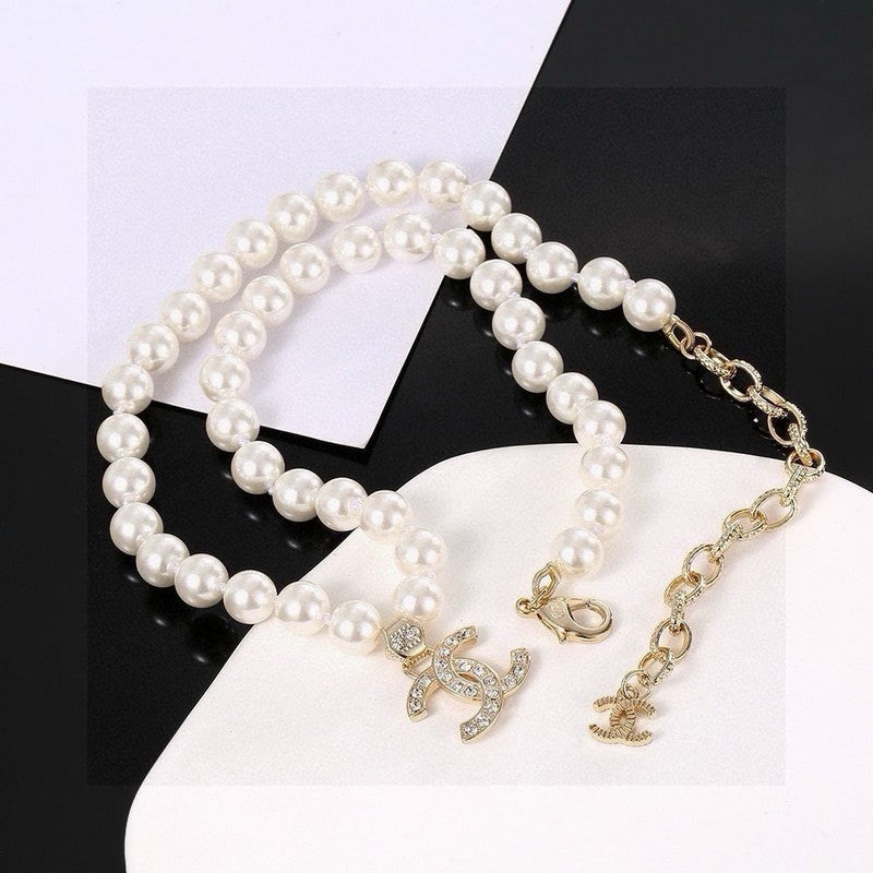 CC Pearl Chain Diamond Necklace