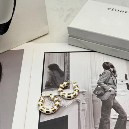 CE Pearl Round Gold Earrings