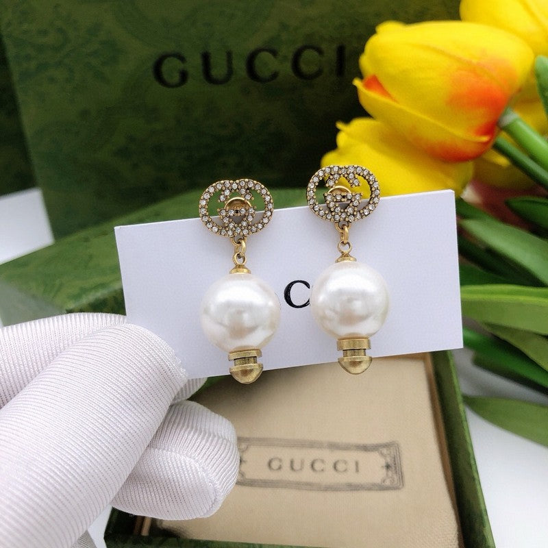 GG Diamond Pearl Drop Earrings