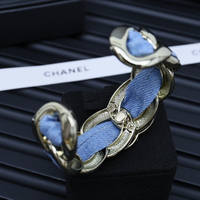CC Denim Braided Gold Cuff Bracelet