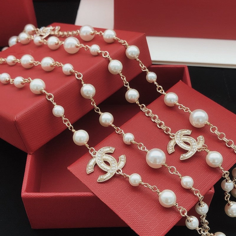 CC Faux Pearl Long Necklace