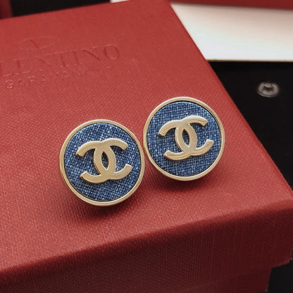 CC Blue Round Gold Earrings