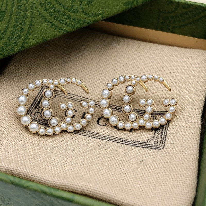 GG Pave Pearl Gold Earrings