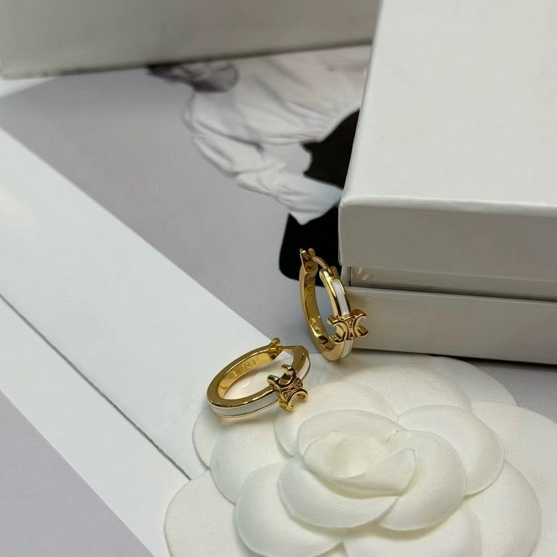 CE Pearl Circle Gold Earrings