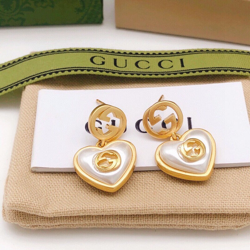 GG Heart Pearl Earrings