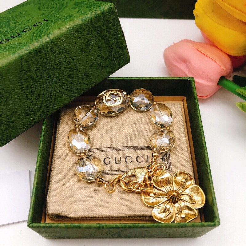 GG Crystal Flower Pendant Bracelet