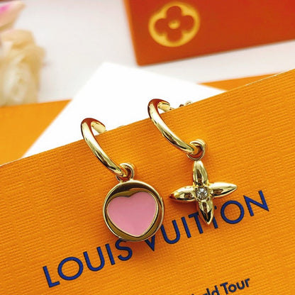 Louis Pink Heart Gold Earrings