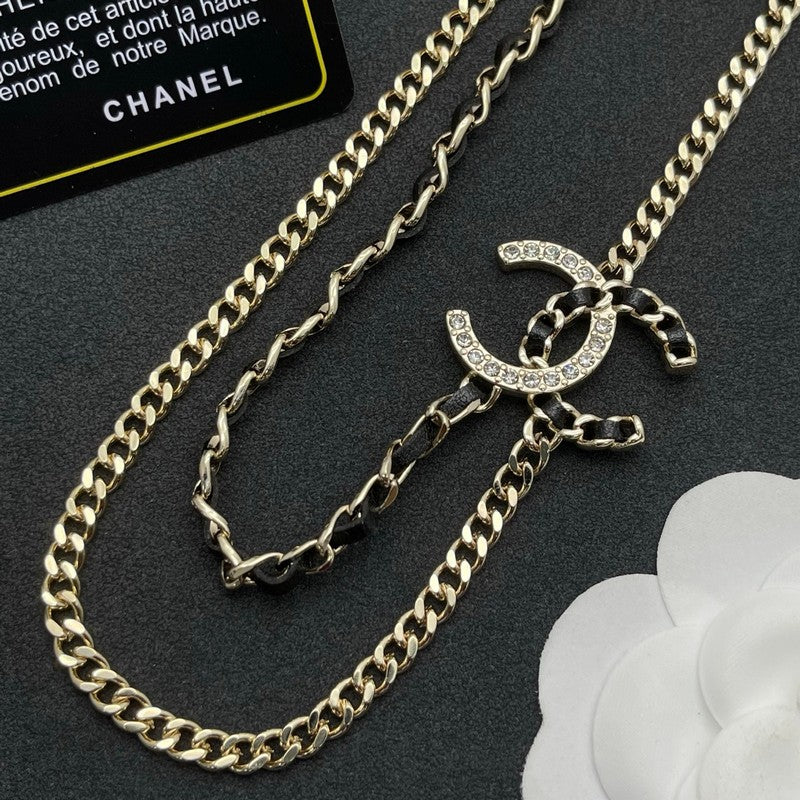 CC Black Leather Chain Necklace