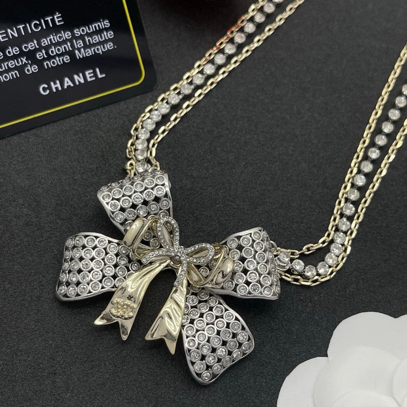 CC Bow Tie Diamond Chain Necklace