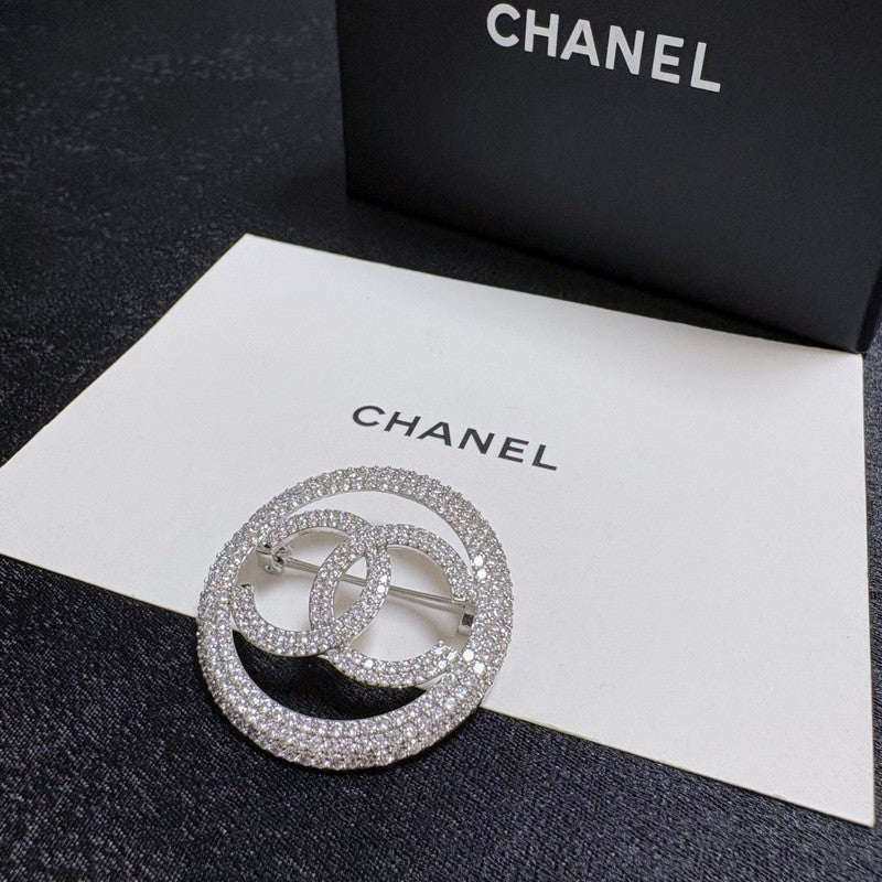 CC Pave Diamond Round Brooch