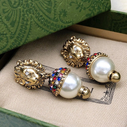 GG Lion Pearl Earrings