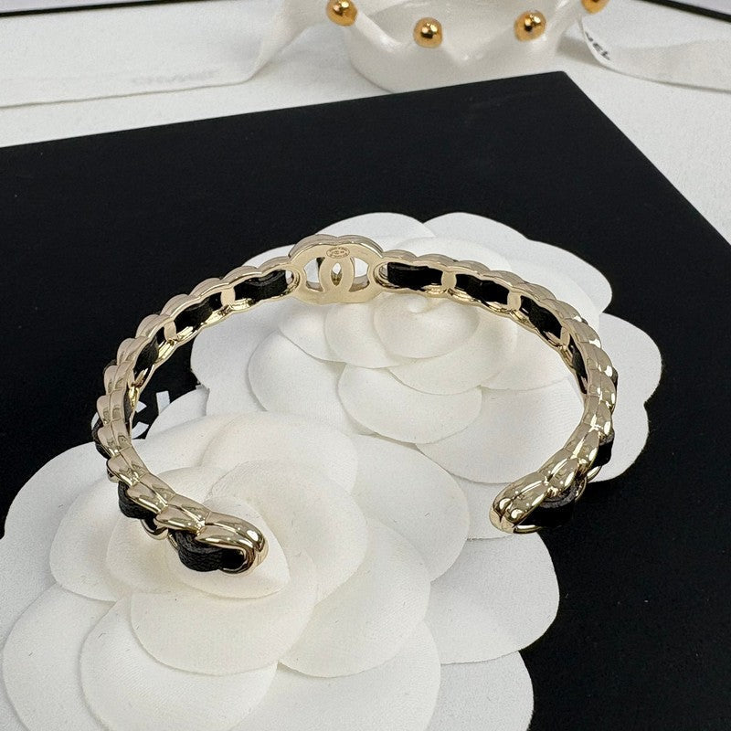 CC Black Leather Cuff Bracelet