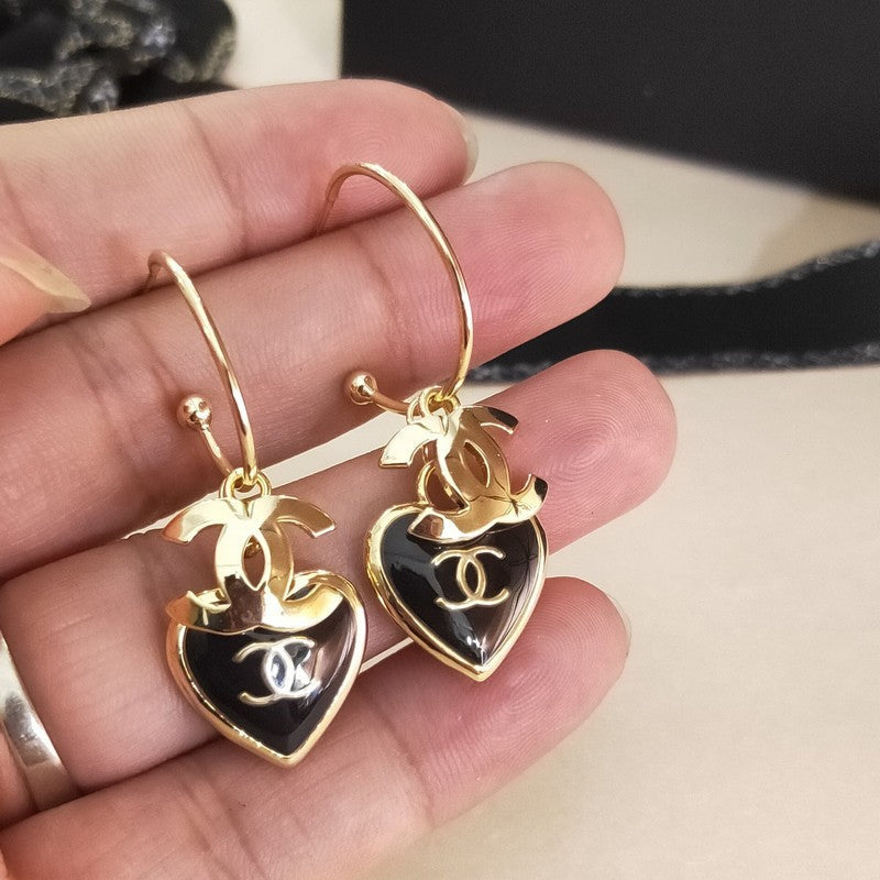 CC Black Heart Gold Earrings