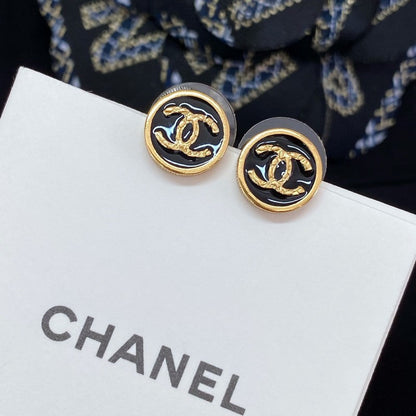 CC Black Gold Round Earrings