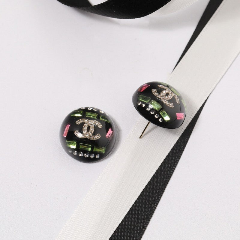 CC Black Round Earrings