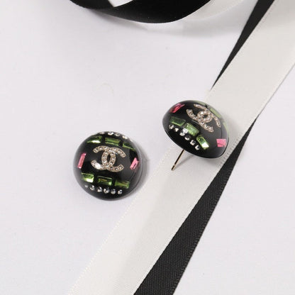 CC Black Round Earrings