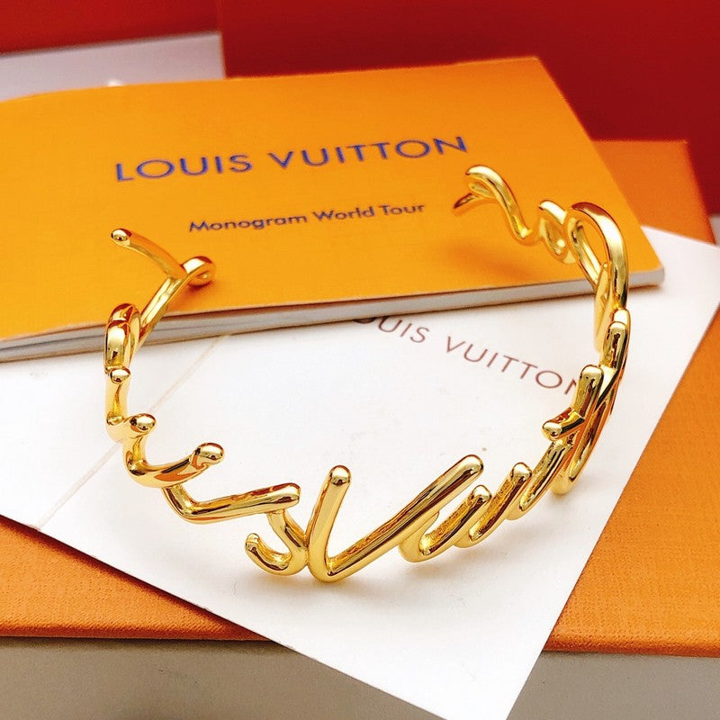 Louis Script Gold Cuff Bracelet