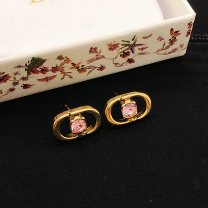 CD Pink Crystal Gold Earrings