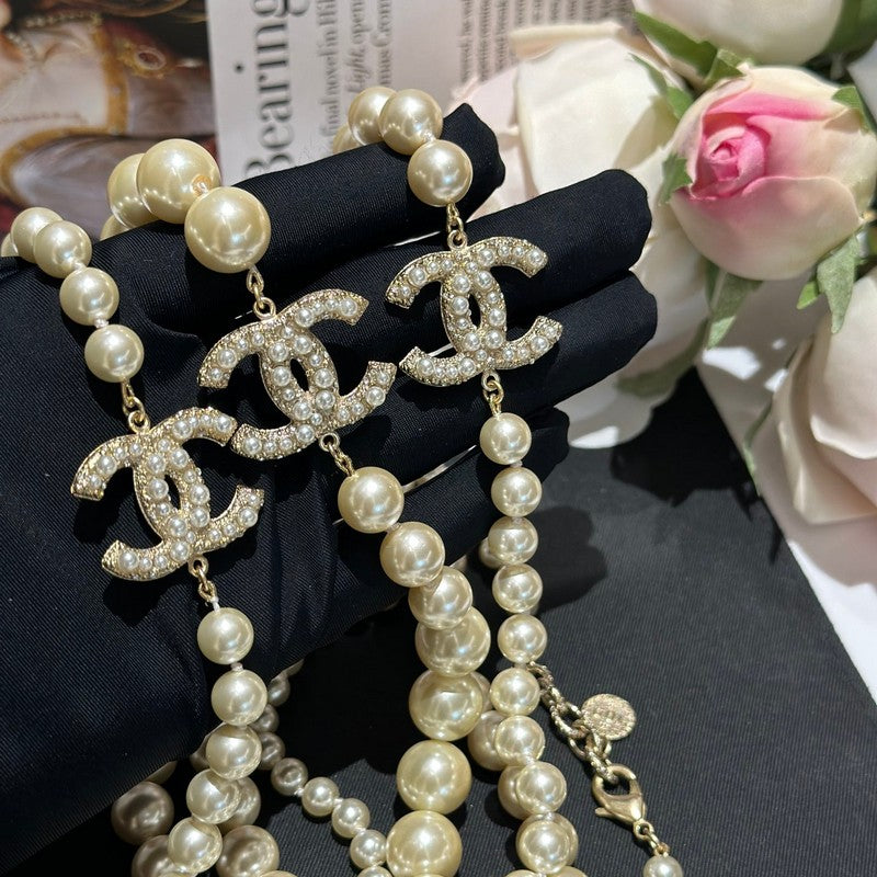CC 100th Anniversary Fuax Pearl Long Necklace