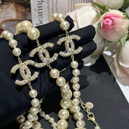 CC 100th Anniversary Fuax Pearl Long Necklace