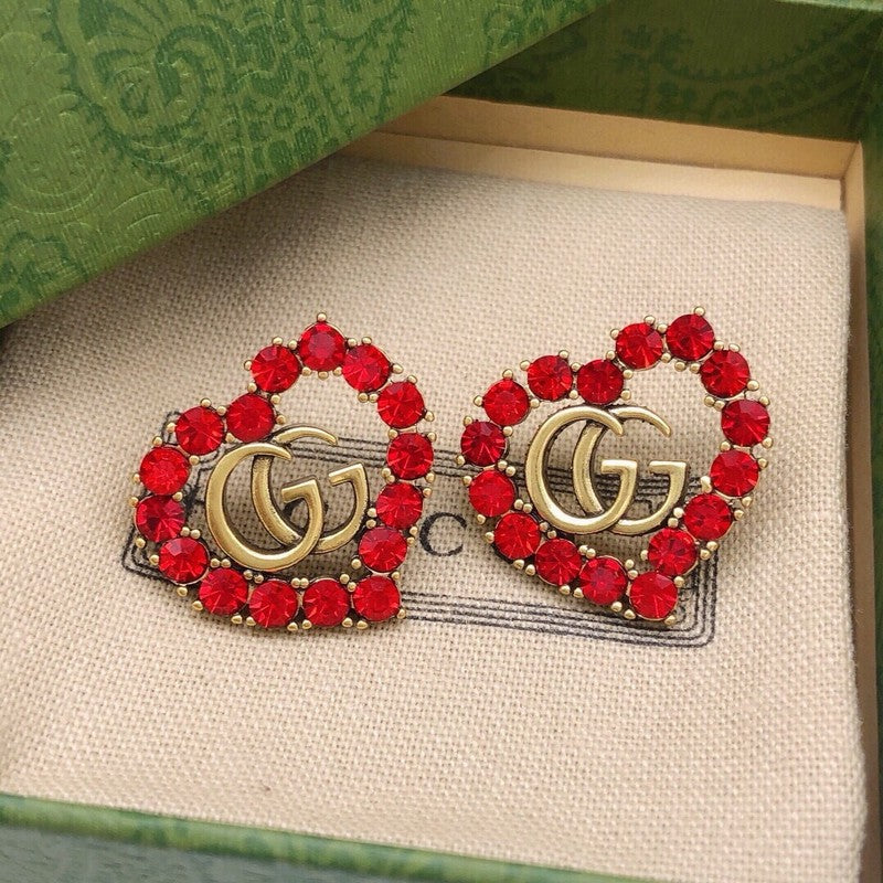 GG Red Crystal Heart Earrings