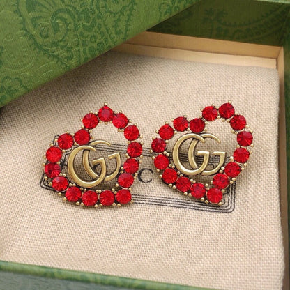 GG Red Crystal Heart Earrings