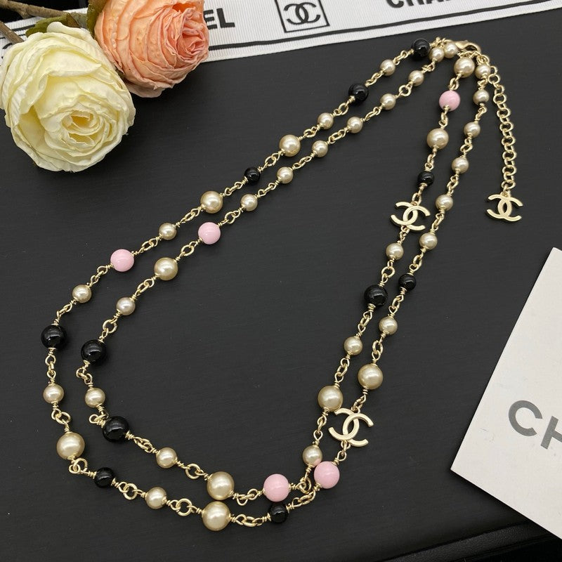 CC Black & Pink Pearl Long Necklace
