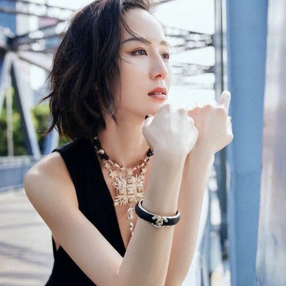 CC Black Leather Cuff Bracelet