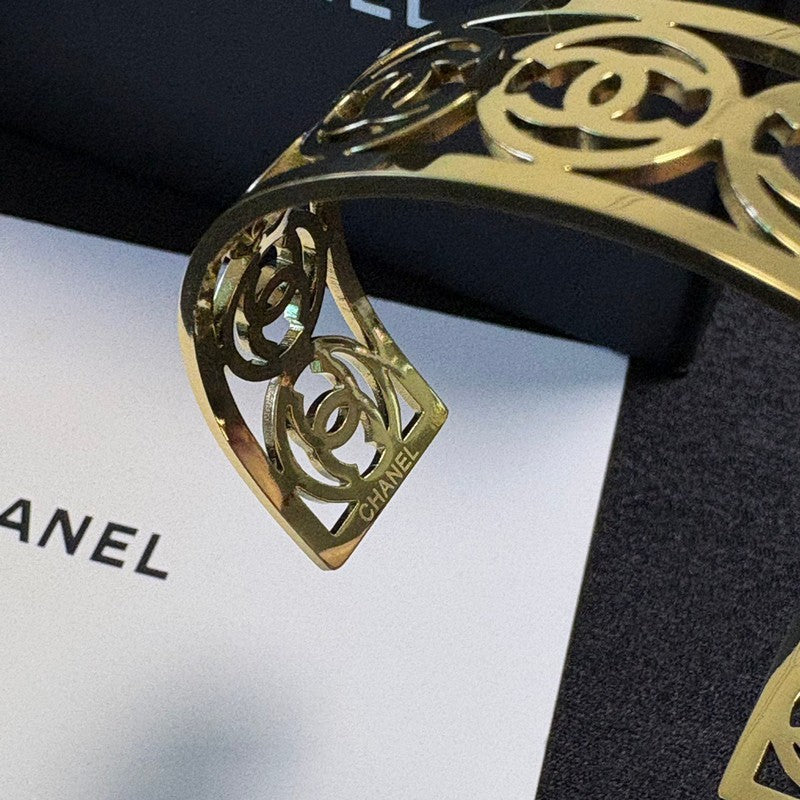 CC Hollow Open Cuff Gold Bracelet