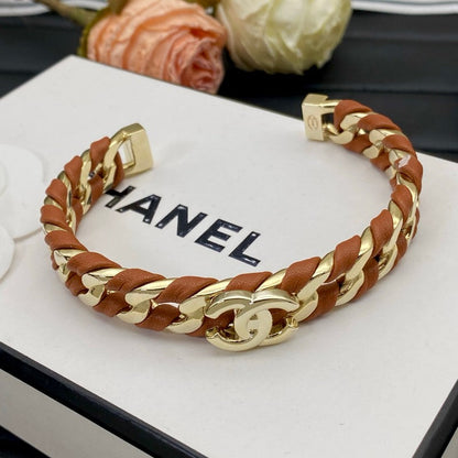 18K CC Red Leather Open Cuff Bracelet